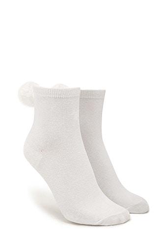 Forever21 Fuzzy Pom Pom Crew Socks