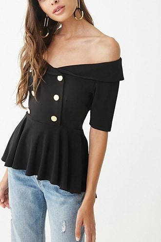Forever21 Double-breasted Off-the-shoulder Top
