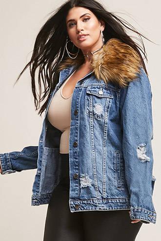 Forever21 Plus Size Faux Fur Collar Denim Jacket