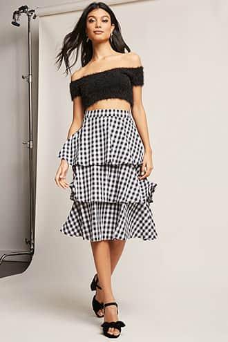 Forever21 Gingham Tiered Midi Skirt