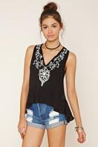 Forever21 Women's  Embroidered Tassel Top