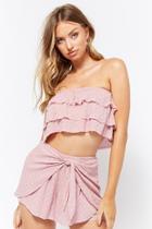 Forever21 Checkered Linen-blend Crop Top & Short Set