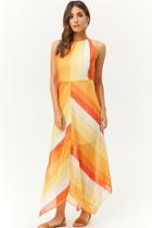 Forever21 Sheer Multicolor Striped Handkerchief-hem Maxi Dress