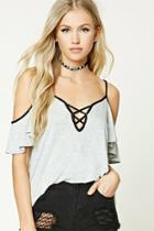 Forever21 Women's  Heather Grey & Black Crisscross Open-shoulder Top