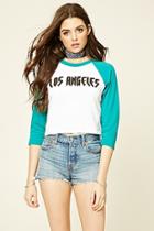 Forever21 Women's  White & Green Los Angeles Baseball Tee