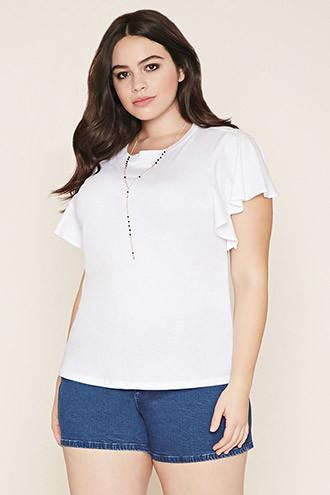 Forever21 Plus Women's  Plus Size Flutter-sleeve Tee