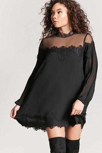 Forever21 Sheer Mesh Mock Neck Dress