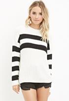 Forever21 Women's  Ribbed Knit Striped Sweater (black/cream)