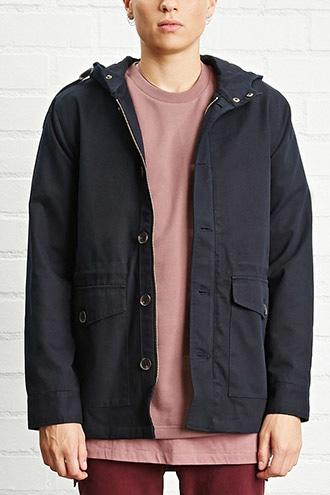 21 Men Men's  Navy Hooded Utility Jacket