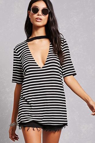 Forever21 Striped Cutout Tee