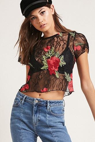Forever21 Embroidered Floral Lace Top