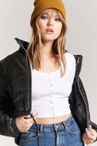 Forever21 Ribbed Knit Snap-button Crop Top