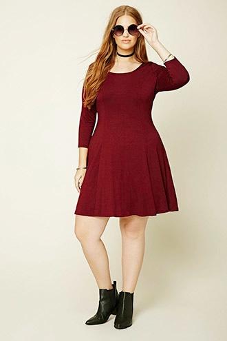 Forever21 Plus Women's  Burgundy Plus Size Skater Dress