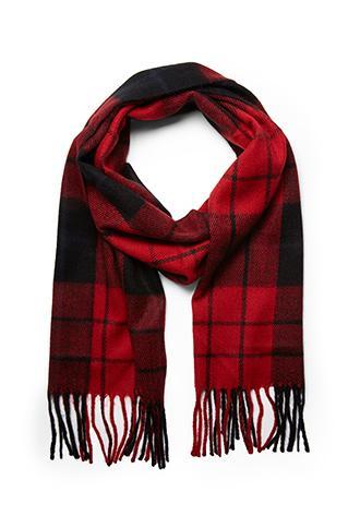 21 Men Fringed Plaid Scarf Red/black One Size