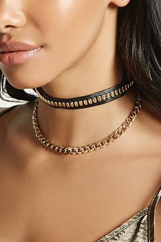 Forever21 Chain & Faux Leather Choker Set