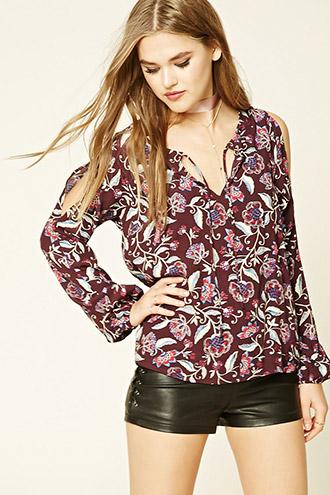 Forever21 Floral Print Tie-front Top