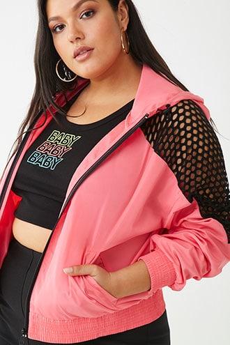 Forever21 Plus Size Fishnet Trim Windbreaker