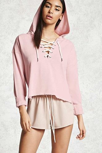 Forever21 Lace-up Cropped Hoodie