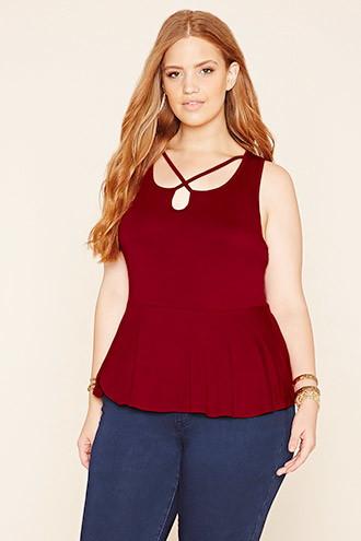 Forever21 Plus Women's  Plus Size Cutout Peplum Top
