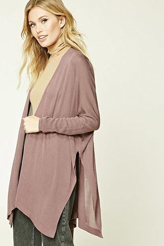 Love21 Women's  Dusty Lavender Contemporary Side-slit Cardigan