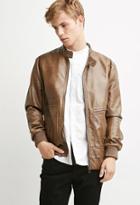 21 Men Men's  Faux Leather Snap-collar Jacket (brown)