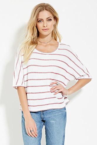 Love21 Women's  Contemporary Striped Textured Knit Top