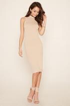 Forever21 Women's  Taupe Ribbed Knit Midi Dress