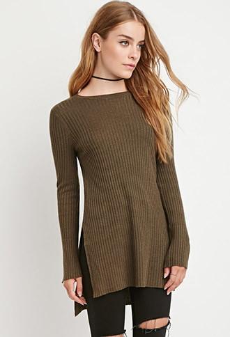 Forever21 Side-slit Ribbed Knit Top