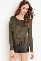 Forever21 Women's  Faux Suede Fringe Top (olive)