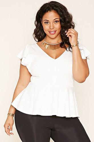 Forever21 Plus Women's  Cream Plus Size Peplum Top