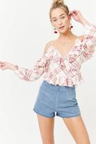Forever21 Plaid Open-shoulder Wrap Top