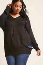 Forever21 Plus Size Distressed Longline Sweater-knit Top