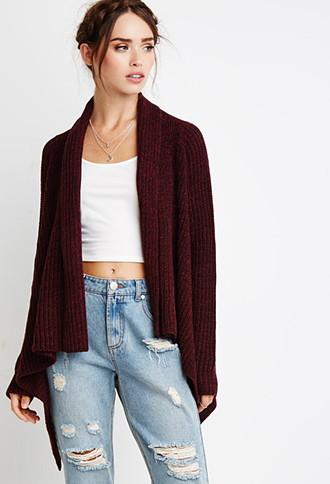 Forever21 Women's  Purl Knit Cardigan (burgundy/black)