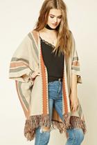 Forever21 Women's  Taupe & Amber Draped Striped Sweater Cardigan