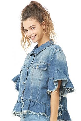 Forever21 Denim Ruffle-trim Frayed Jacket