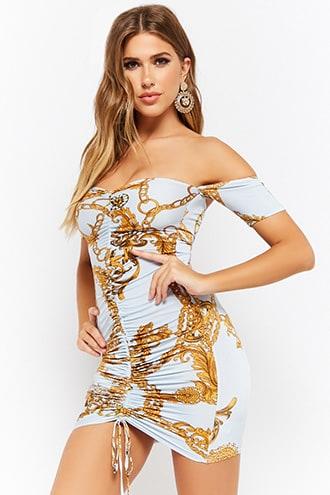 Forever21 Off-the-shoulder Baroque Bodycon Dress