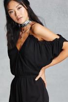 Forever21 Women's  Black Open-shoulder Surplice Romper