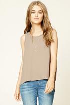 Forever21 Women's  Taupe Woven High-low Top