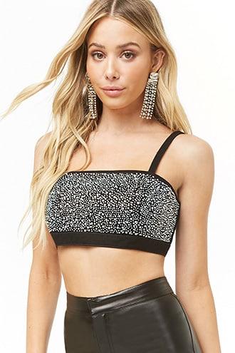 Forever21 Embellished Denim Crop Top