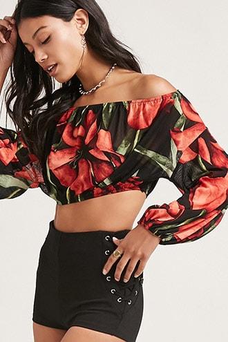 Forever21 Off-the-shoulder Tulip Crop Top
