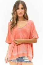 Forever21 Mineral Wash Burnout Topstitched Top