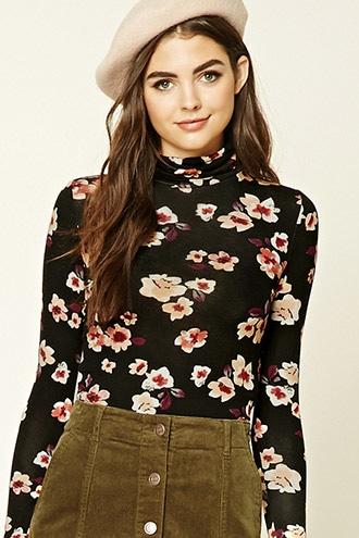 Forever21 Women's  Floral Turtleneck Top
