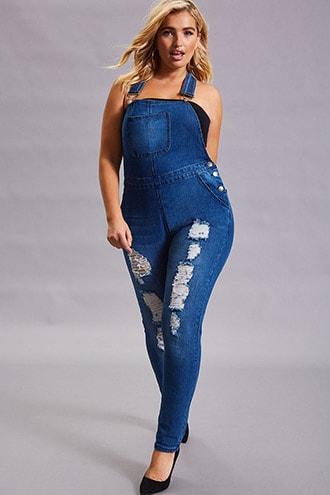 Forever21 Plus Size 12x12 Distressed Overalls