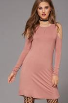 Forever21 Women's  Dusty Pink Knit Open-shoulder Dress