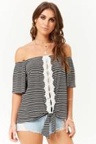 Forever21 Striped Off-the-shoulder Crochet Top