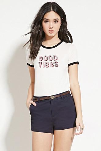 Forever21 Women's  Navy Belted Chino Shorts