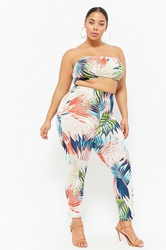 Forever21 Plus Size Leaf Print Tube Top & Leggings Set