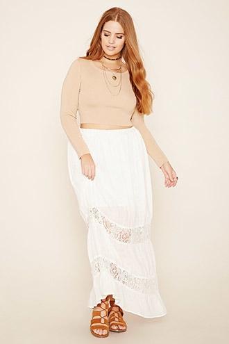 Forever21 Women's  Plus Size Lace-panel Maxi Skirt