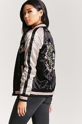 Forever21 Satin Embroidered Bomber Jacket