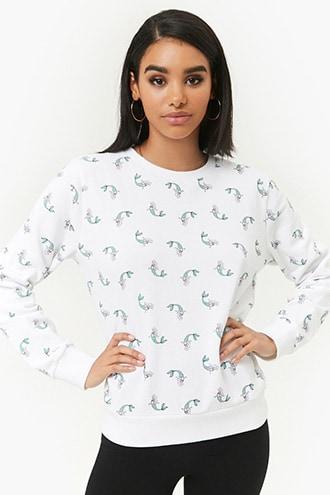 Forever21 Mermaid Print Fleece Pullover